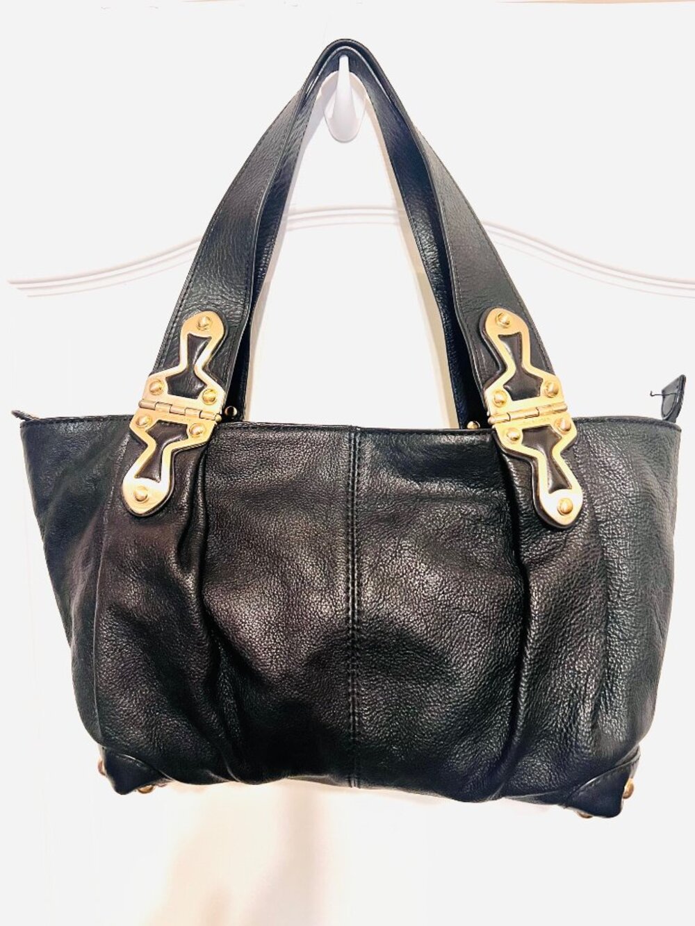 Michael Kors Joplin Black Peb. Leather Studded Vtg.Timeless Style-Iconic Details